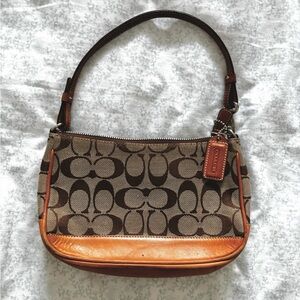 Coach Brown and Tan Signature Shoulder Bag